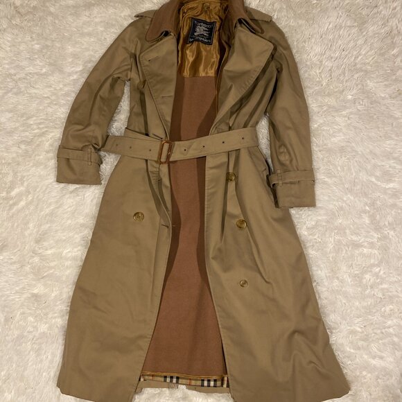 Vintage 90s Burberry Camel Wool Lined Kensington Chelsea Coat Medium Novacheck - Picture 7 of 16